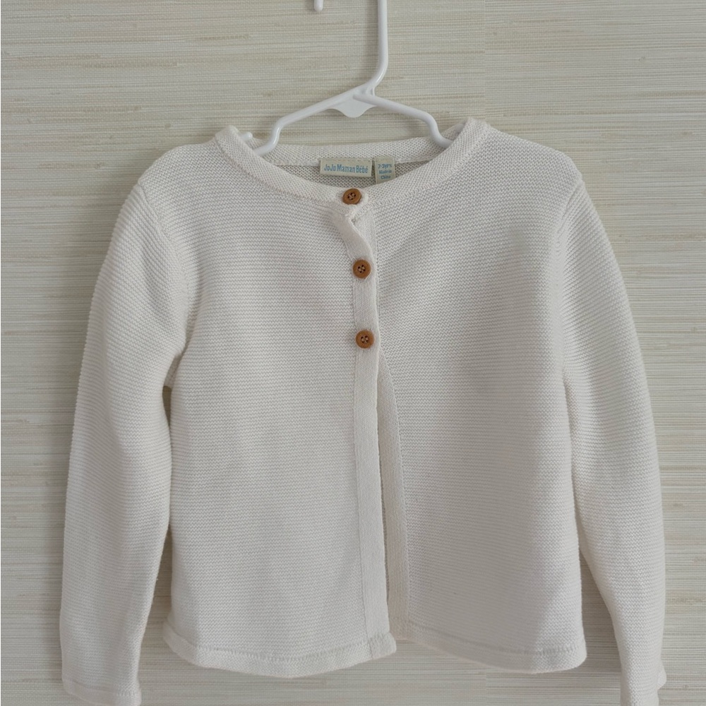 Jojo Maman Bebe White Cotton Knit Cardigan - 2-3yrs